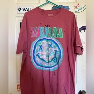 Pink oversized urban outfitters nirvana Tshirt